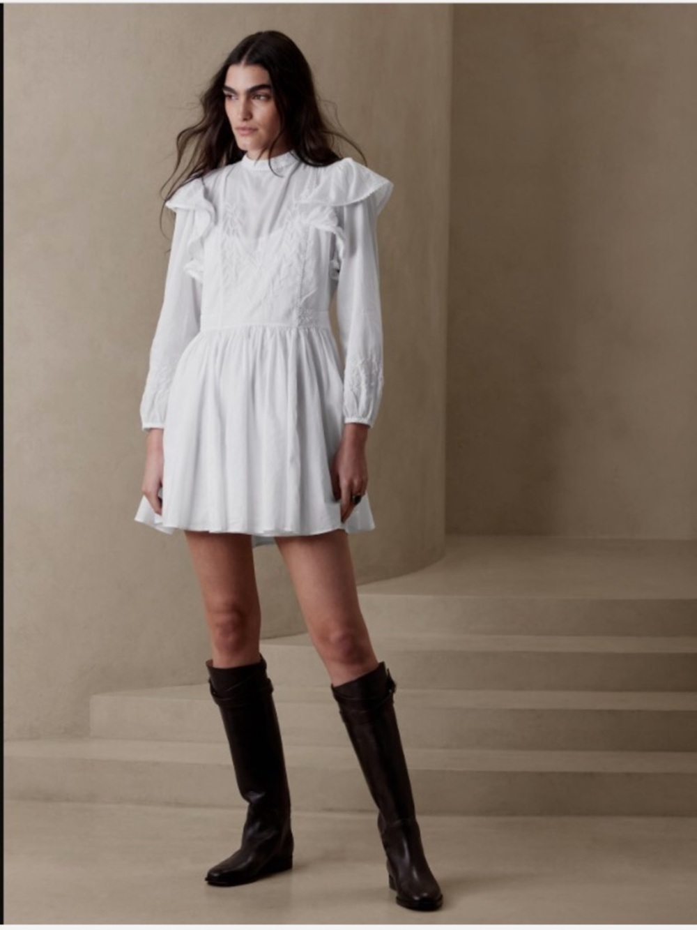 Banana Republic White Ruffle-Trim Mini Dress - Picture 2 of 7